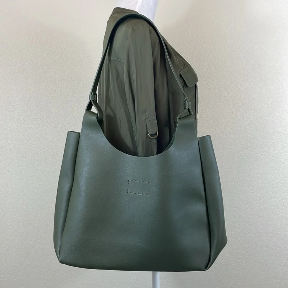 Neiman Marcus green vegan leather shoulder tote - Picture 2 of 7